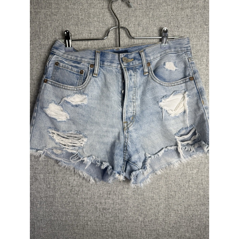 Women 2020 Aeropostale 90's High Rise Cut Off Light Jean Shorts Distressed Sz 8 - Picture 1 of 5
